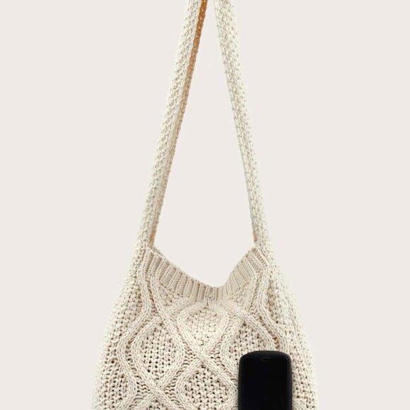 Women's Crochet Tote Bag Woven Knit Large Capacity Shoulder Handbag - Picture 5 of 7